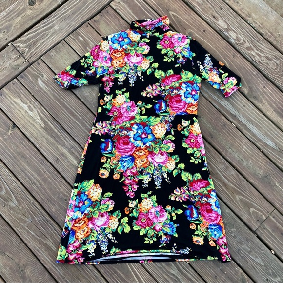 ANTHROPOLOGIE ETT TWA Coreyell Turtle Neck Floral Stretchy Dress Size La… - Picture 3 of 8